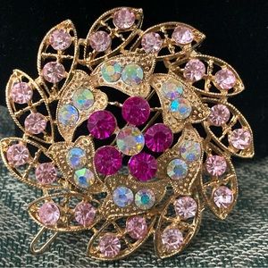 Vintage Aurora Borealis Rhinestone and Gold tone Filigree Hair Barrette